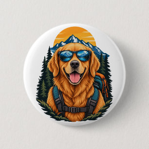 Badge Rond 5 Cm Aventure de randonnée avec Golden Retriever Art