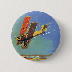 Badge Rond 5 Cm Avion biplan antique de voyage et de transport vin