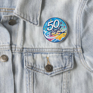 Badge Rond 5 Cm avion de 50e vol souvenir coloré