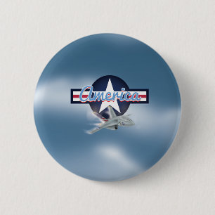 Badge Rond 5 Cm Avion de chasse à réaction Amérique Force aérienne