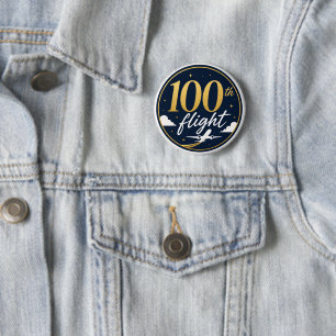 Badge Rond 5 Cm avion doré souvenir 100e vol voyage
