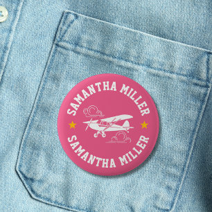 Badge Rond 5 Cm Avion Piper Cub Pas Votre Copilote Rose Personnali