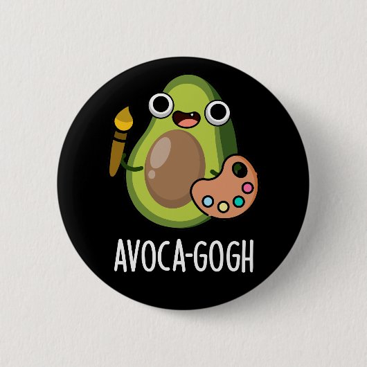 Badge Rond 5 Cm Avoca gogh Funny Avocado Artiste Pun Dark BG (Devant)