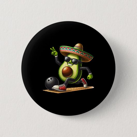 Badge Rond 5 Cm Avocado montrant des compétences de bowling Cinco (Devant)
