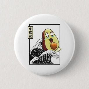 Badge Rond 5 Cm Avocat heureux surfant sur la vague du Japon Kanag