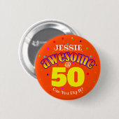Badge Rond 5 Cm AWESOME 50 Anniversaire orange (Devant & derrière)