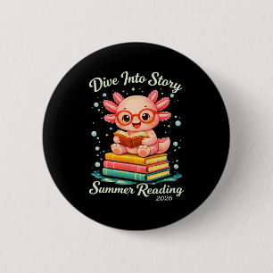 Badge Rond 5 Cm Axolotl drôle plonge dans l'histoire lecture d'été