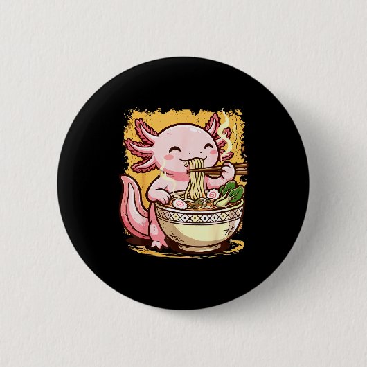 Badge Rond 5 Cm Axolotl Eating Ramen Noodles (Devant)