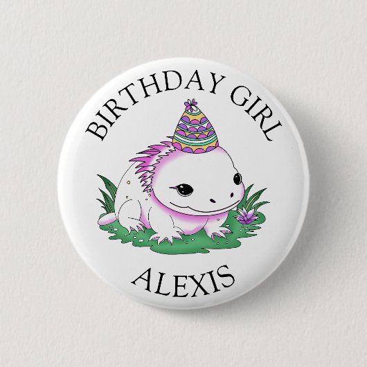 Badge Rond 5 Cm Axolotl rose et blanc Personnalisé Anniversaire fi (Devant)