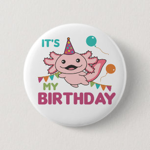 Badge Rond 5 Cm Axolotl veut que c'est mon Anniversaire mignon Axo