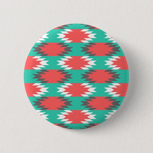 Badge Rond 5 Cm Aztec Amérindien Turquoise et Motif rose (Devant)