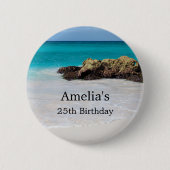 Badge Rond 5 Cm Azure Ocean Sandy Beach Photo Anniversaire (Devant)