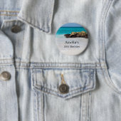 Badge Rond 5 Cm Azure Ocean Sandy Beach Photo Anniversaire (En situation)