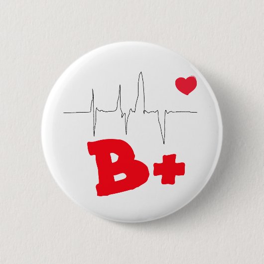 Badge Rond 5 Cm B+ Bouton génial de fréquence cardiaque de groupe (Devant)