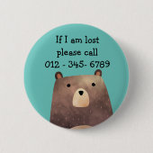 Badge Rond 5 Cm B est pour Bear, Child Emergency Contact (Devant)