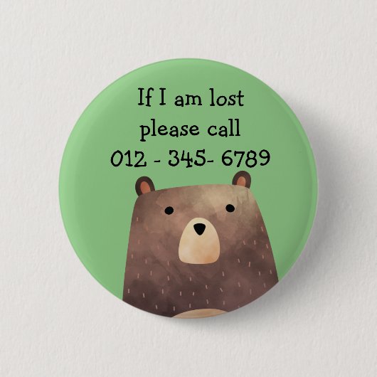 Badge Rond 5 Cm B est pour Bear, Child Emergency Contact (Devant)