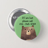 Badge Rond 5 Cm B est pour Bear, Child Emergency Contact (Devant & derrière)