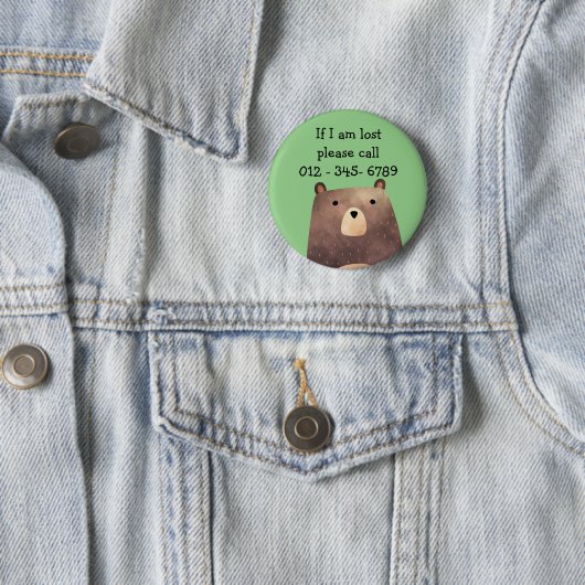 Badge Rond 5 Cm B est pour Bear, Child Emergency Contact (En situation)