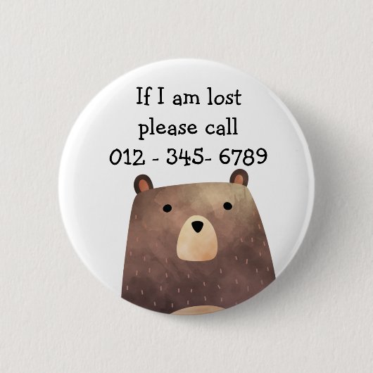 Badge Rond 5 Cm B est pour Bear, Child Emergency Contact (Devant)