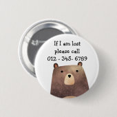 Badge Rond 5 Cm B est pour Bear, Child Emergency Contact (Devant & derrière)