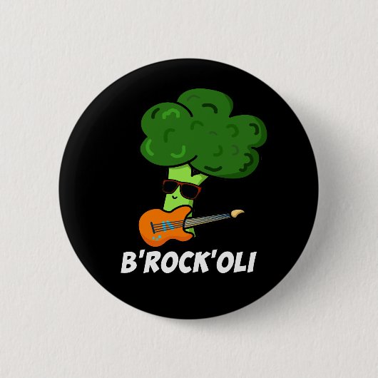 Badge Rond 5 Cm B-Rock-Oli Funny Rocker Broccoli Pun Dark BG (Devant)