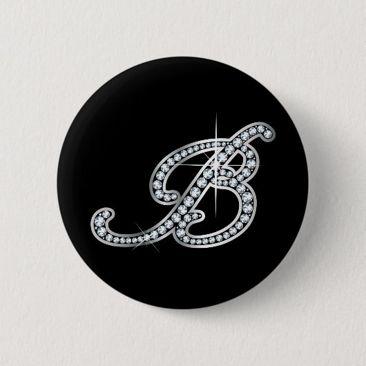 Badge Rond 5 Cm B script "Diamond Bling" (Devant)