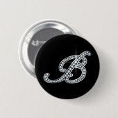 Badge Rond 5 Cm B script "Diamond Bling" (Devant & derrière)