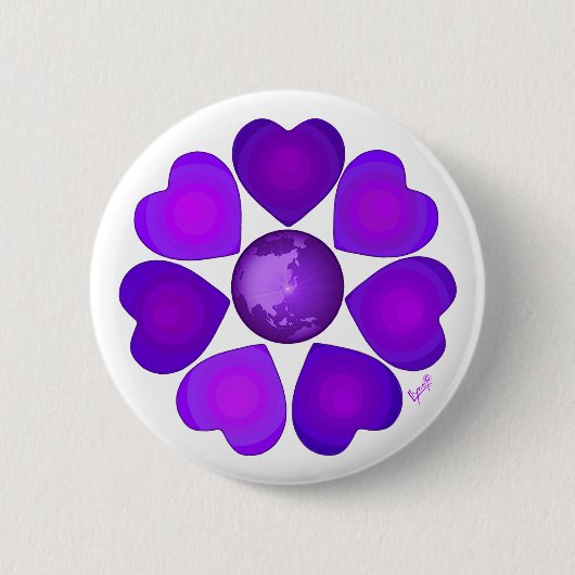 Badge Rond 5 Cm B&W Purple Hearts Beating (Devant)