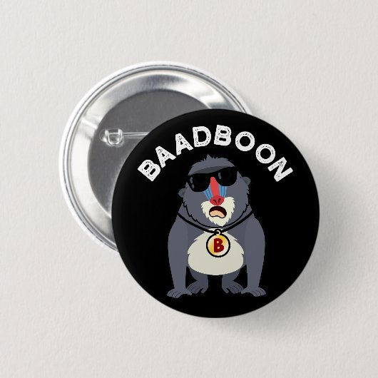 Badge Rond 5 Cm Baadboon Funny Bad Baboon Pun Dark BG (Devant & derrière)