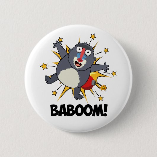 Badge Rond 5 Cm Babouin Drôle de Singe Explosant Babouin Pun (Devant)