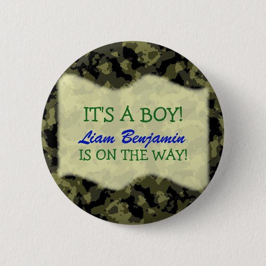 Badge Rond 5 Cm Baby Boy - Camo Baby shower à thème (Devant)