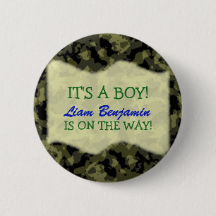 Badge Rond 5 Cm Baby Boy - Camo Baby shower à thème