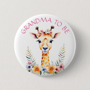 Badge Rond 5 Cm Baby Giraffe Floral, grand-mère à être   BABY SHOW