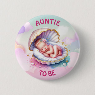 Badge Rond 5 Cm Baby Girl in a Seashell Baby shower Tante to be