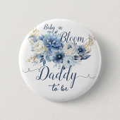Badge Rond 5 Cm Baby In Bloom Fleurs Bleues Élégantes Papa-to-be (Devant)