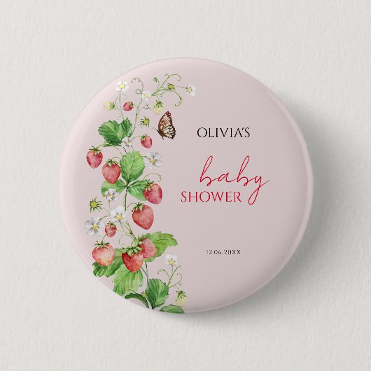 Badge Rond 5 Cm Baby shower aux fraises (Devant)