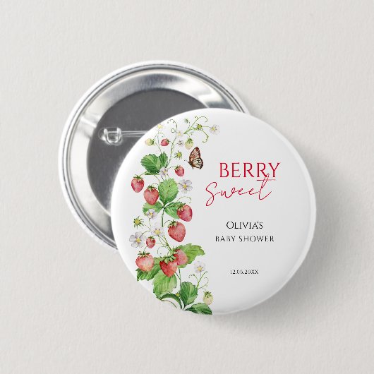 Badge Rond 5 Cm Baby shower Berry Sweet Strawberry (Devant & derrière)