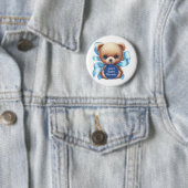 Badge Rond 5 Cm Baby shower Bleu Teddy Bear (En situation)