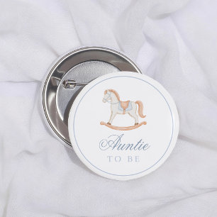 Badge Rond 5 Cm Baby-Shower Cheval à Bascule Vintage Tante à Venir