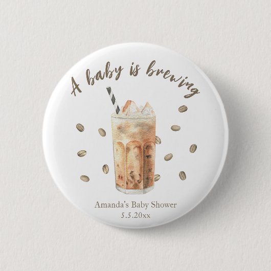 Badge Rond 5 Cm Baby shower de brassage de café glacé d'aquarelle (Devant)