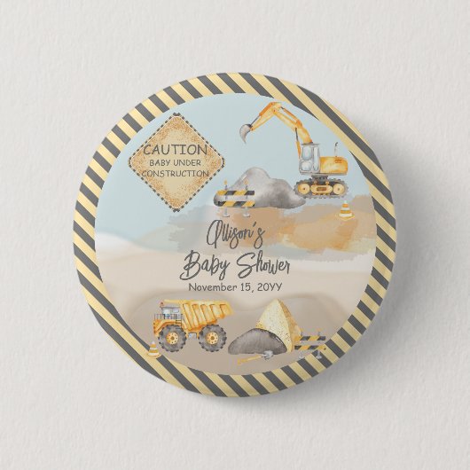 Badge Rond 5 Cm Baby shower de camion de construction (Devant)