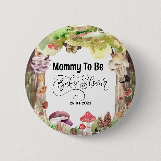 Badge Rond 5 Cm baby shower de champignons forêt (Devant)