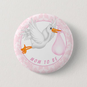 Badge Rond 5 Cm Baby shower de cigognes pour filles personnalisabl
