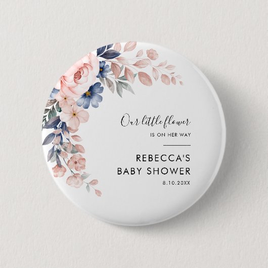 Badge Rond 5 Cm Baby shower de feuillage végétal rose (Devant)