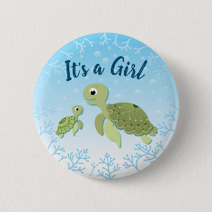 Badge Rond 5 Cm Baby shower de la tortue de mer Co-Ed Genre neutre