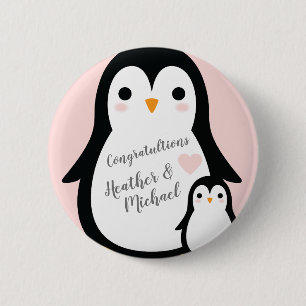 Badge Rond 5 Cm Baby shower de pingouin rose