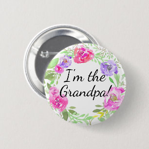 Badge Rond 5 Cm Baby shower de pivoine d'aquarelle je suis