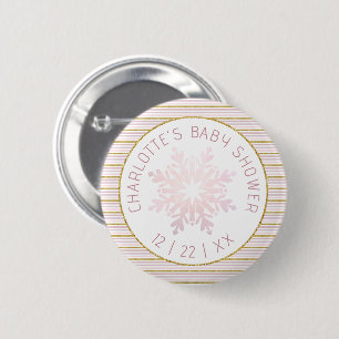 Badge Rond 5 Cm Baby shower d'hiver Pink Blush Snowflake