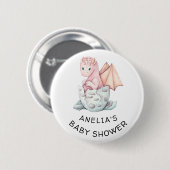 Badge Rond 5 Cm Baby shower DRAGON DE HATCHES ROSES (Devant & derrière)