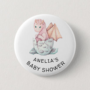 Badge Rond 5 Cm Baby shower DRAGON DE HATCHES ROSES